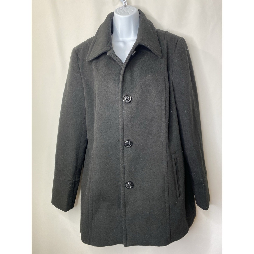 Covington Women's Hooded Red Pea Coat Jacket Size Large Classic Career Wear Fall